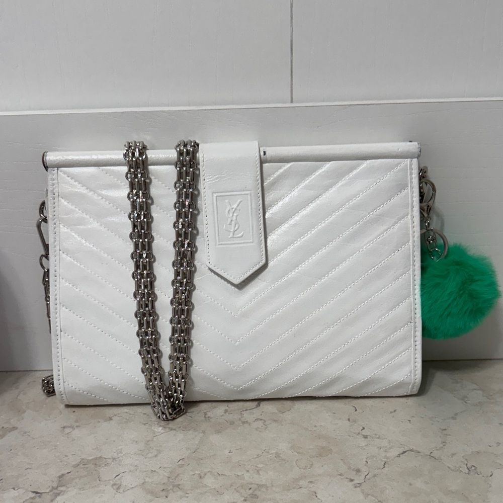 *Upcycled *Yves Saint Laurent White Quilted clutch/Chain Bag